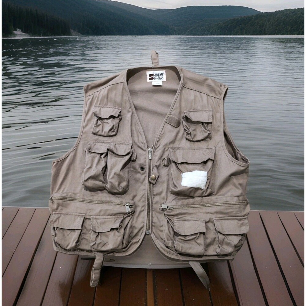 STREAM DESIGNS FISHING VEST MULTI POCKET UTILITY  FULL ZIP SIZE XXL GUC